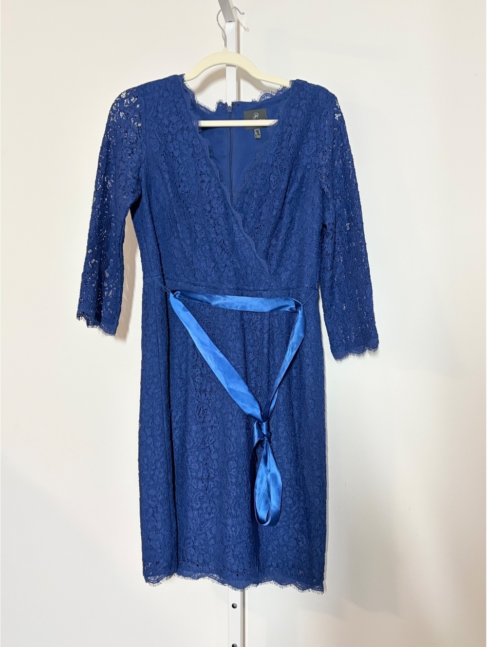 Adrianna Papell Women's Blue Lace Dress with Satin Belt, Size 6